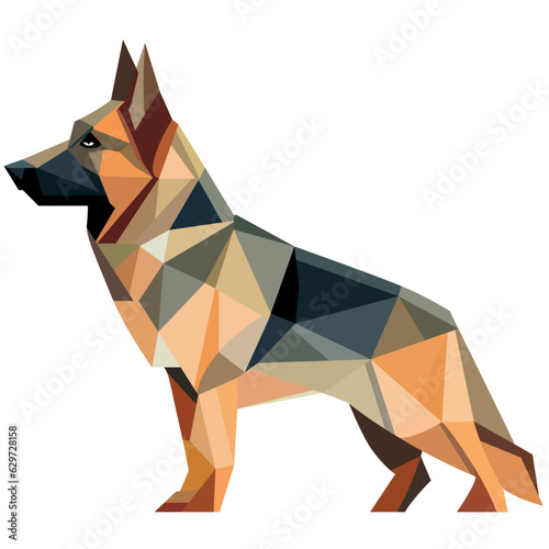 German shepherd polygonal 3d triangle geometric pattern vector illustration, GSD dog in geometric 3d style stock vector image