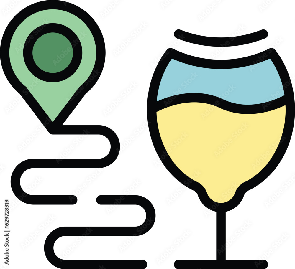 Drink wine route icon outline vector. Vine barrel. Guide party color flat Drink wine route icon outline vector. Vine barrel. Guide party color flat