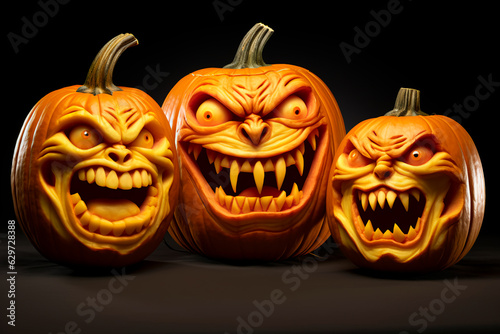 Pumpkin-lantern for Halloween. Jack-o'-lantern wallpaper. Halloween background. Halloween celebration art. AI Generated