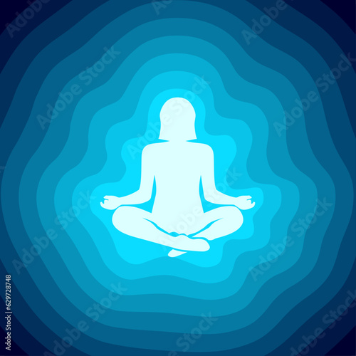 silhouette of person meditating, releasing all his energy, waves of energy, relaxation, peace of mind