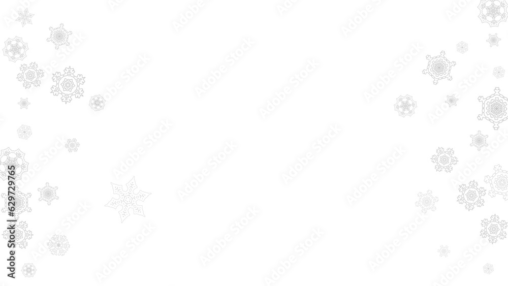 Snowflakes falling on white background. Horizontal Christmas and Happy New Year theme. Silver falling snowflakes for banner, gift card, party invitation, partner compliment and special business offers Snowflakes falling on white background. Horizontal Christmas and Happy New Year theme. Silver falling snowflakes for banner, gift card, party invitation, partner compliment and special business offers