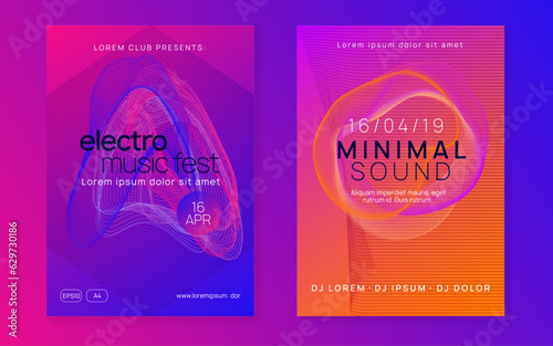 Neon trance party flyer. Electro dance music. Electronic sound. Club dj poster. Techno fest event.