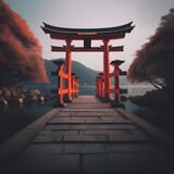 Japanese Landscape: Torii Gate Leading to Reflection