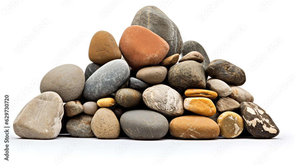 a pile of pebbles on a white background. Generative Ai. a pile of pebbles on a white background. Generative Ai.