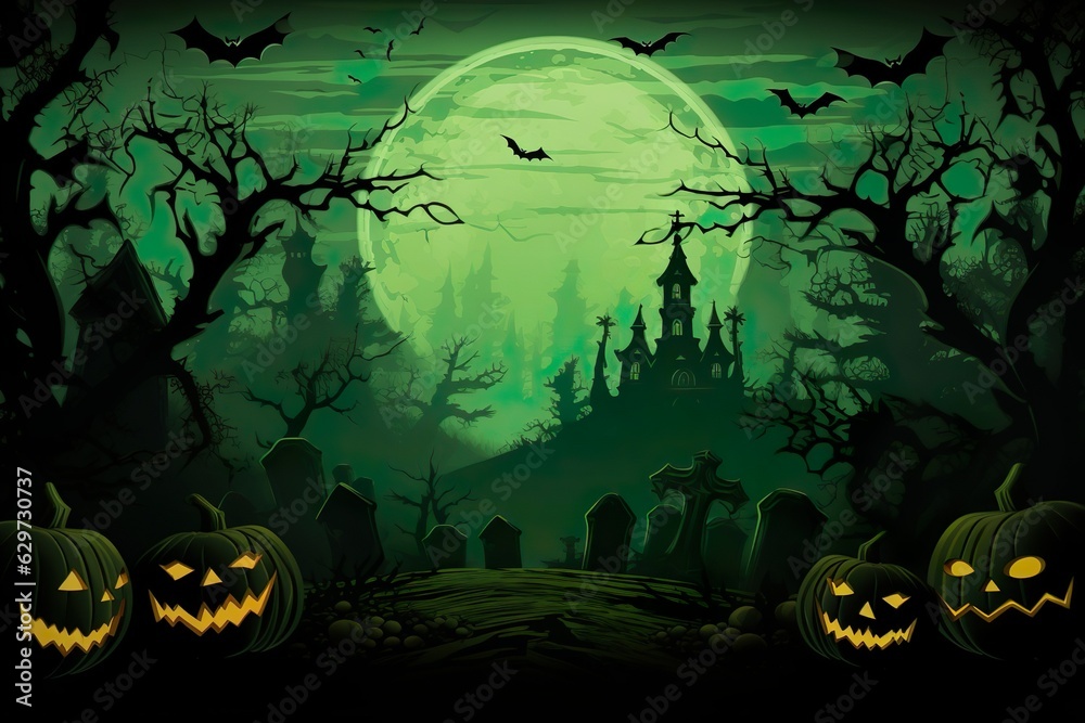 halloween scene horror background with creepy pumpkins of spooky halloween haunted mansion Evil houseat night with full moon | Generative AI halloween scene horror background with creepy pumpkins of spooky halloween haunted mansion Evil houseat night with full moon | Generative AI