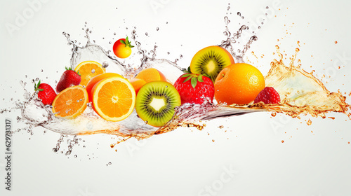 oranges  strawberries  kiwi are swimming in the water. Generative Ai. 