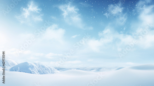beautiful landscape with drifts and snow on a sunny winter day. Generative Ai. 