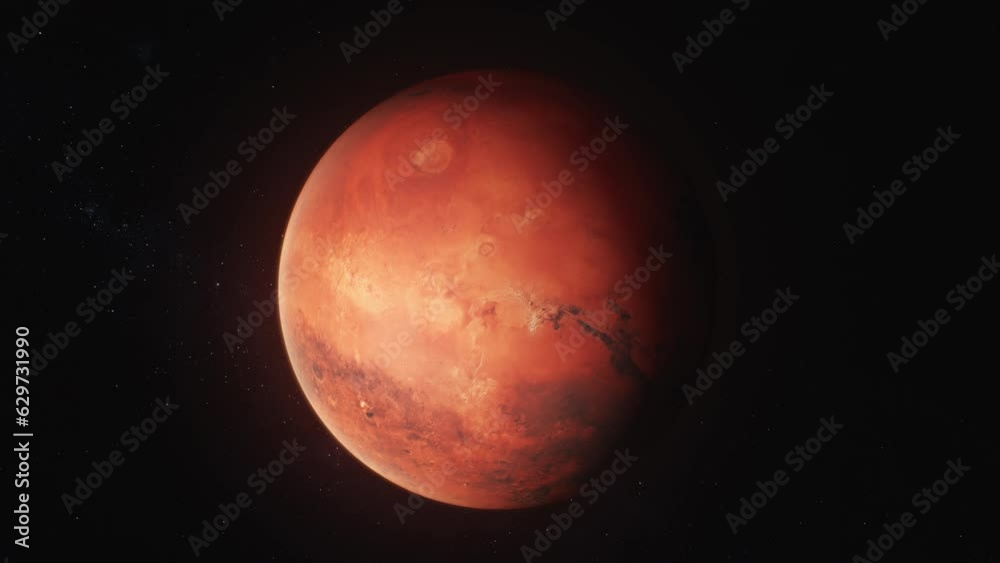 Realistic 3D animation of Mars rotating in dark outer space. Stars, galaxies in the background. Solar system planet. Future human colonization and universe exploration concept. Technological advance. Realistic 3D animation of Mars rotating in dark outer space. Stars, galaxies in the background. Solar system planet. Future human colonization and universe exploration concept. Technological advance.