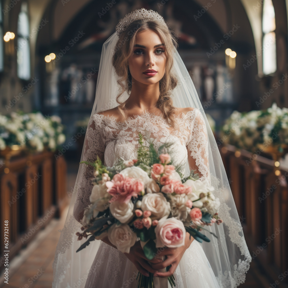 Naklejka premium bride with bouquet