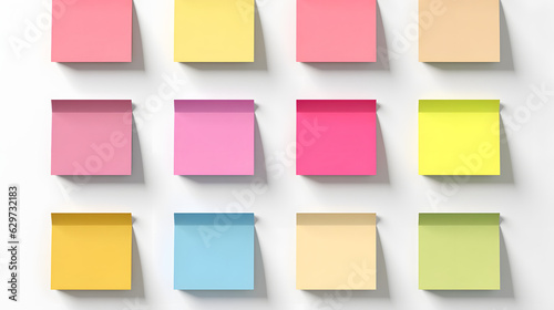 Shaded sticky post-it note paper with shadow . Many assorted different colours