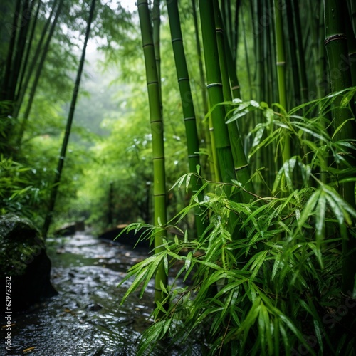 bamboo tree with small river