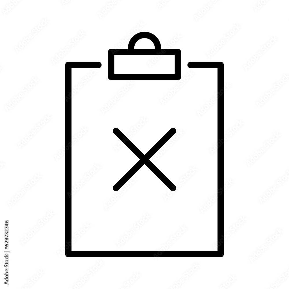 Black single failed clipboard paper, simple outline office clip board