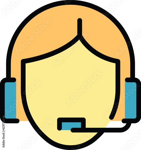 Tech woman support icon outline vector. Customer service. Center help color flat