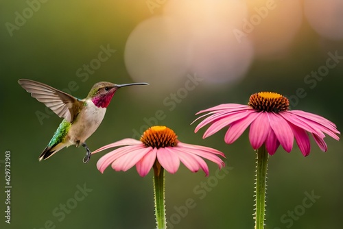 hummingbird and flowergenerated by AI technology 