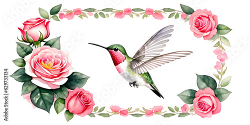 illustration of a  humming bird with border