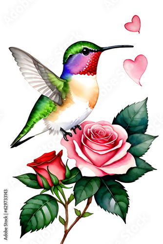 hummingbird and flower and hearts