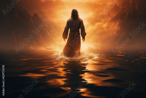Divine Savior, Jesus Walking on Water at Sunset
