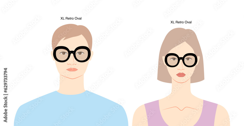 XL Retro Oval frame glasses on women and men flat character fashion accessory illustration. Sunglass front view unisex silhouette style, rim spectacles eyeglasses, lens sketch style isolated on white XL Retro Oval frame glasses on women and men flat character fashion accessory illustration. Sunglass front view unisex silhouette style, rim spectacles eyeglasses, lens sketch style isolated on white