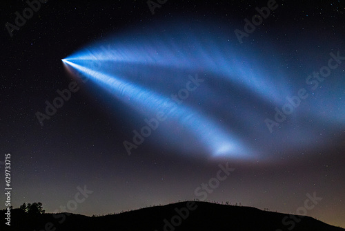 SpaceX Falcon 9 Rocket launch from Vandenberg passes through the night sky in Julian, California.