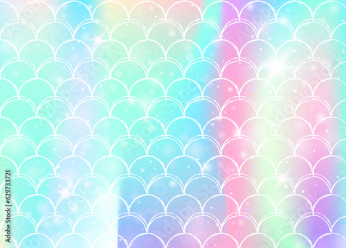 Princess mermaid background with kawaii rainbow scales pattern.