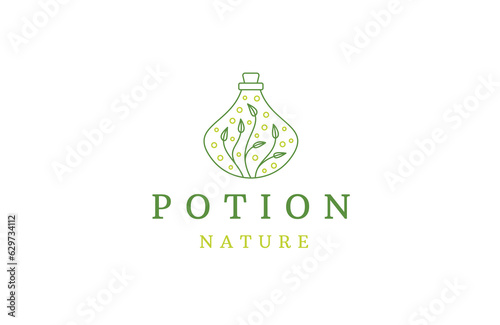 Potion logo with nature style design template flat vector