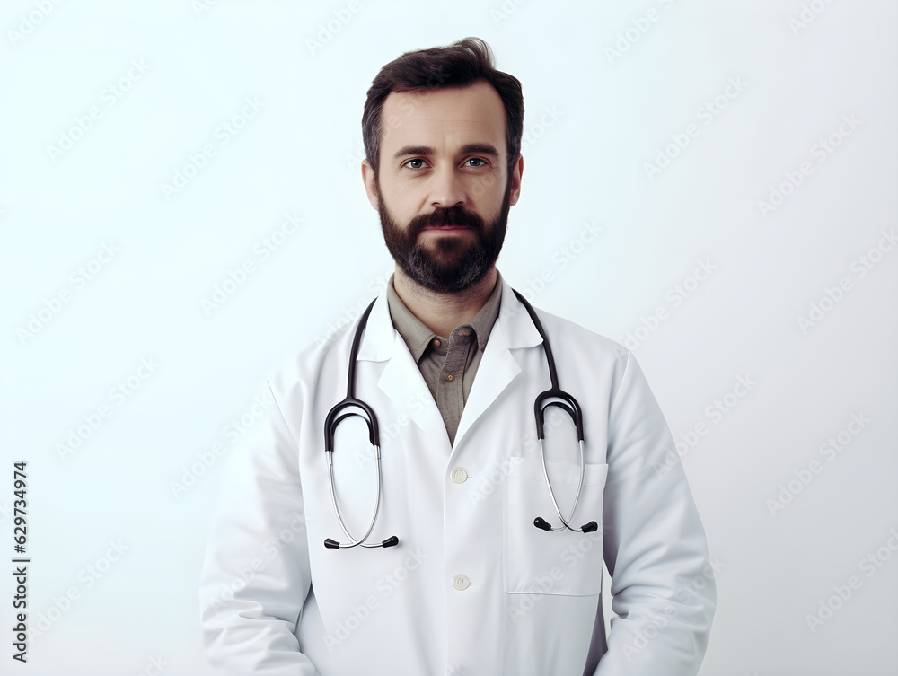 Portrait of Senior doctor man wearing coat and stethoscope standing over isolated white background Portrait of Senior doctor man wearing coat and stethoscope standing over isolated white background