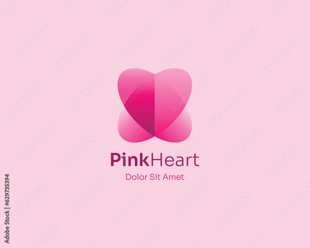 Cute pink heart love logo gradient