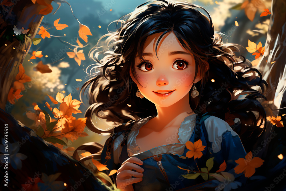  illustration of a beautiful girl with long hair