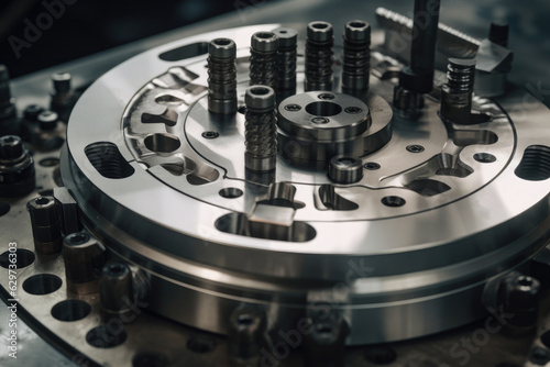Close-Up Macro Shot of a Rotary Table with Cutting Tools photo