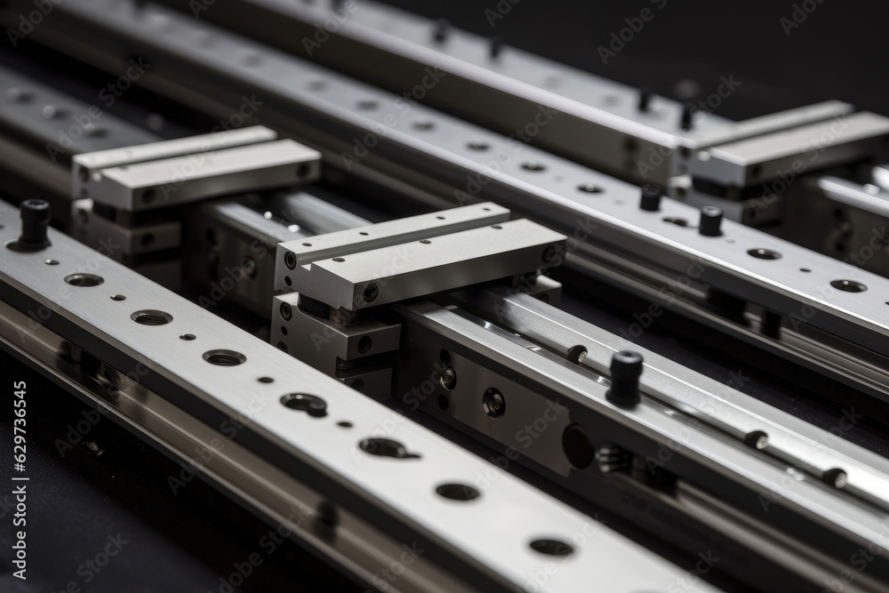 A macro shot of linear guide rails, revealing the smoothness of their motion and the attention to detail in their construction A macro shot of linear guide rails, revealing the smoothness of their motion and the attention to detail in their construction