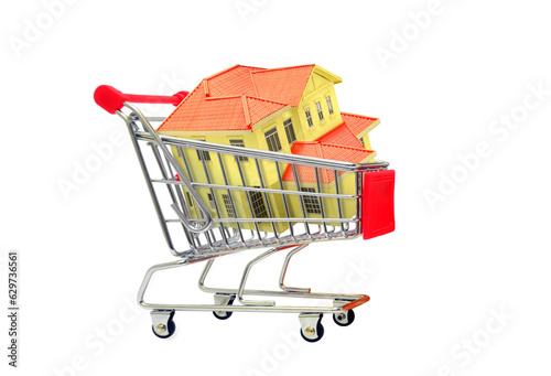 House in shopping cart as residential loan concept