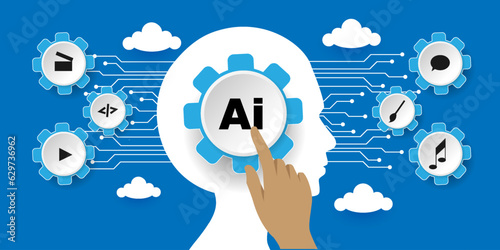Generative AI Concept With icons. Cartoon Vector People Illustration