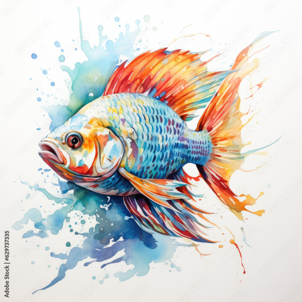 Fototapeta premium fish watercolor on a white background