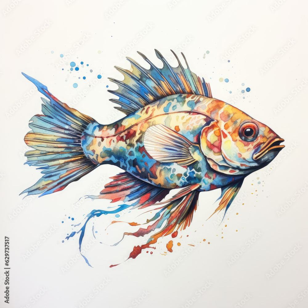 fish watercolor on a white background