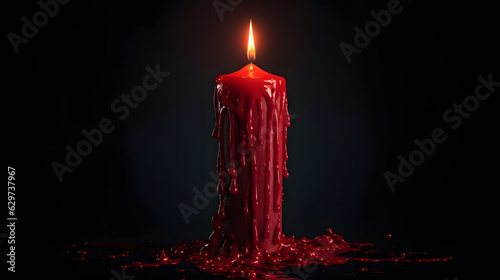 Red candle on background. Burning candle. Home decoration. Gothic style