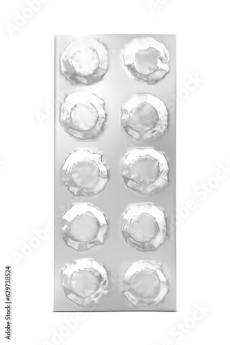 Blank blister pills mockup isolated with white background