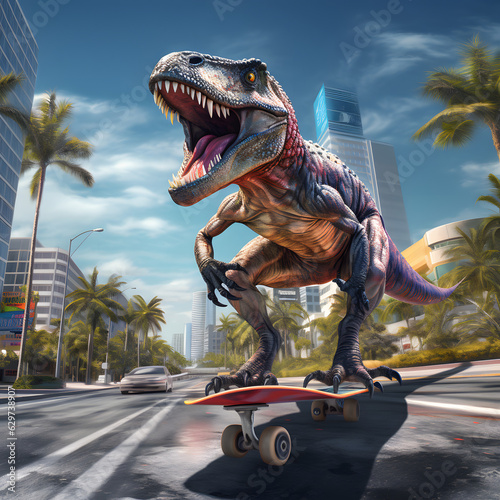 Dinossaur skateboard on the road © Alexandre