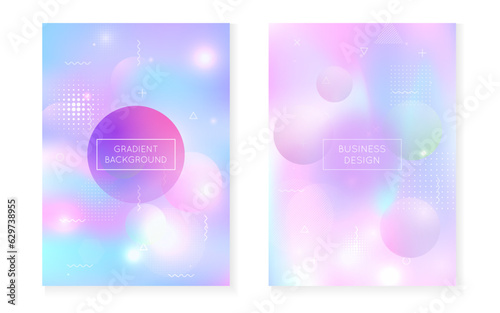 Holographic Fluid. Light Poster. Abstract Pattern. Retro Luminous Magazine. Rainbow Shape. Blue Tech Design. Dynamic Dots. Trendy Flyer. Violet Holographic Fluid