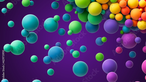 Colorful matte soft balls in different sizes. Abstract composition with many colorful random flying spheres. Vector background