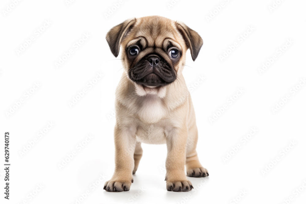 a puppy pug dog isolated on white background. Generative ai.