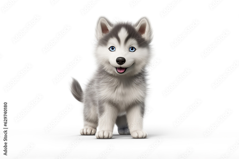 Fototapeta premium a puppy Siberian Husky dog isolated on white background. Generative ai.