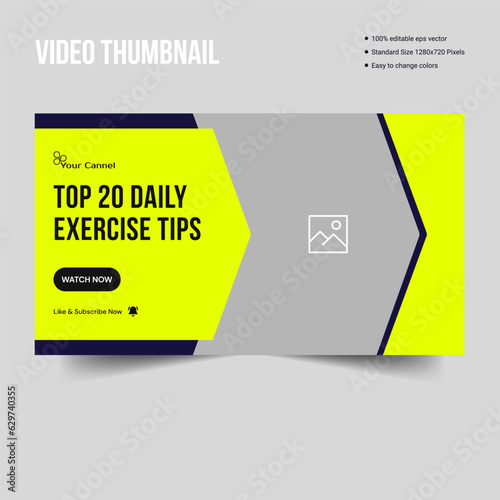 Body fitness gym exercise youtube thumbnail design template, editable vector eps 10 file format