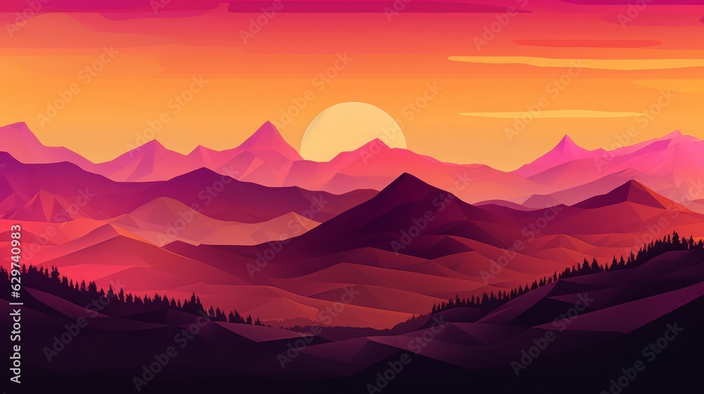 夕焼けと山の風景,Generative AI AI画像