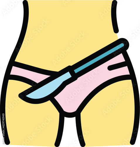 Scalpel liposuction icon outline vector. Cosmetic body. Plastic skin color flat