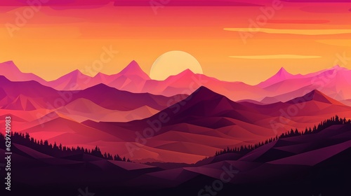 夕焼けと山の風景,Generative AI AI画像 © beeboys