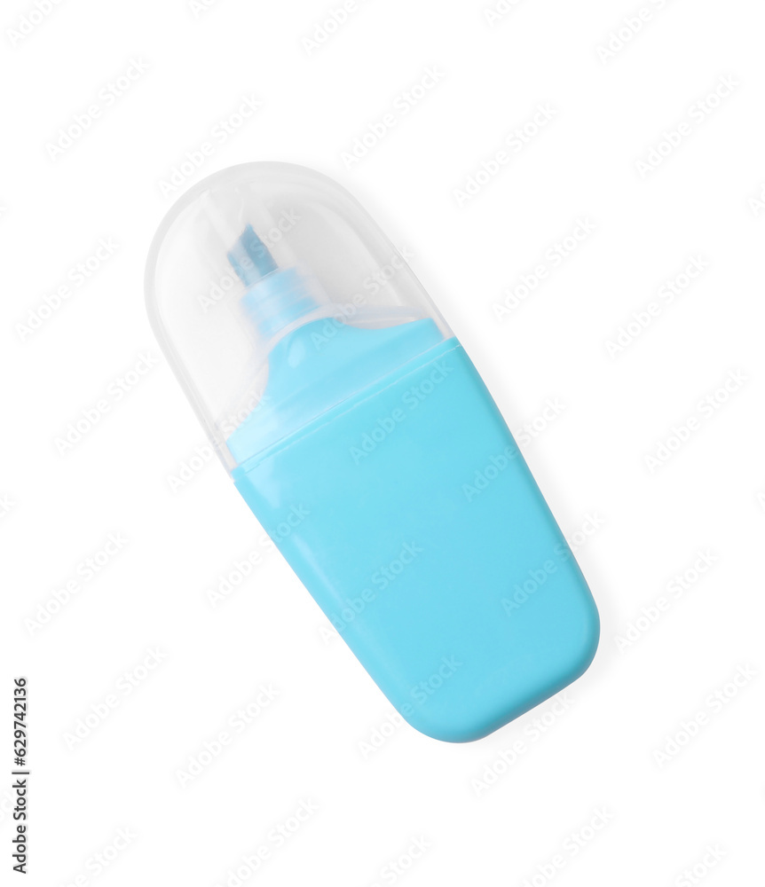 One light blue marker on white background, top view