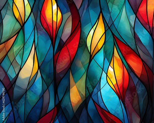 Abstract Colorful Stained Glass Flame Shapes Background - Generative AI © Pinon Road