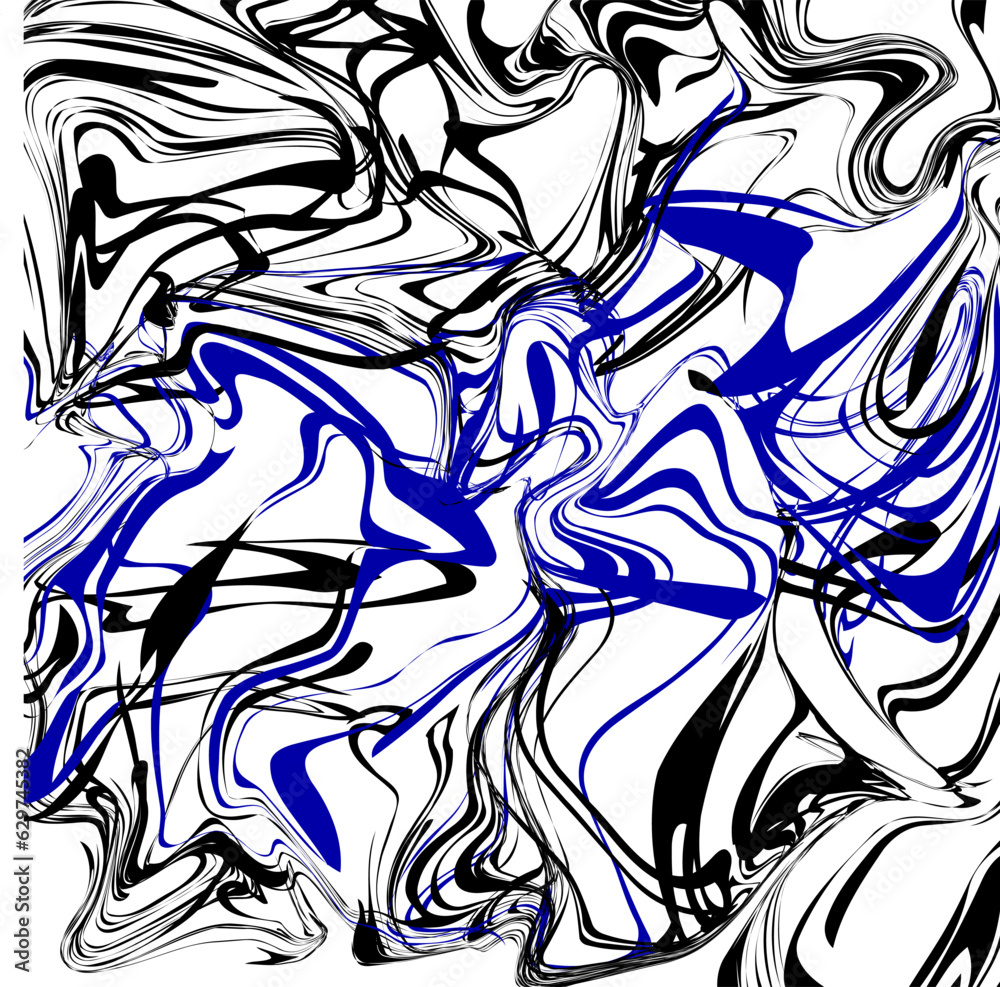 Abstract accumulation of blue and black ink spilled in liquid