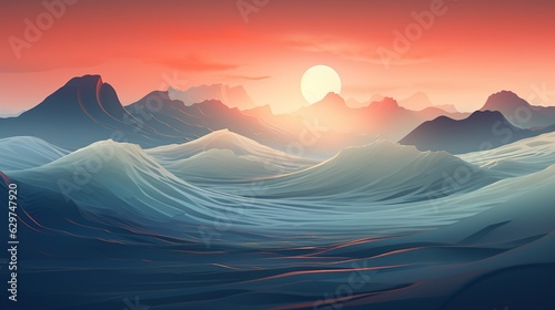 Rough waves under the light of sunset. Background illustration