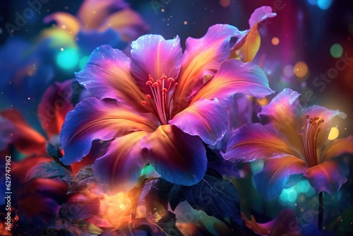 Psychedelia neon colors fantasy flower background